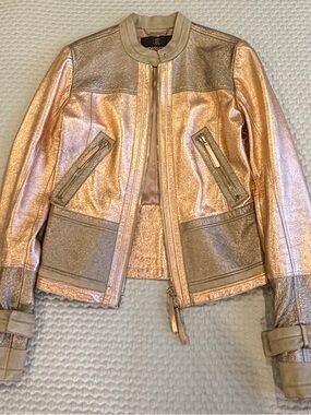 Roberto Cavalli Leather Metallic Jacket in Rose Gold
